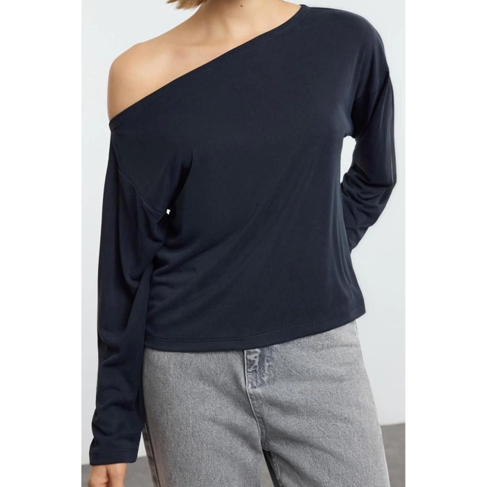 Stil Kadın %100 Modal Kumaş Rahat Kesim Bluz Regular Örme Relaxed Kalıp Tek Kol