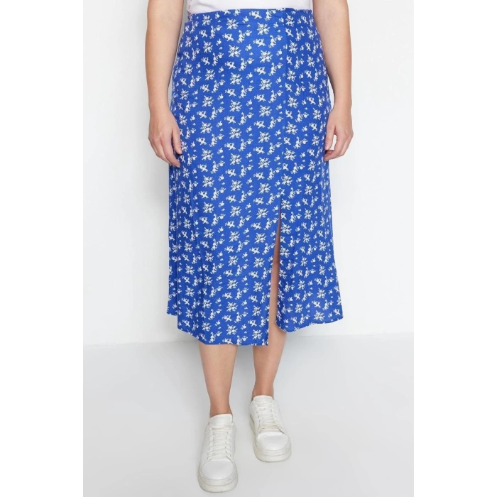 Fashion Plus Size Slit Animal Pattern Casual Midi Length Woven Slit Viscose Skirt