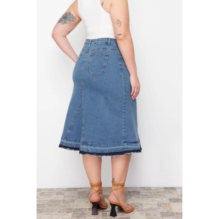 Fashion Plus Size Regular Plain Pattern Casual Midi Length Color Block Denim Skirt