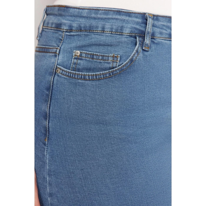 Fashion Plus Size Regular Plain Pattern Casual Midi Length Color Block Denim Skirt