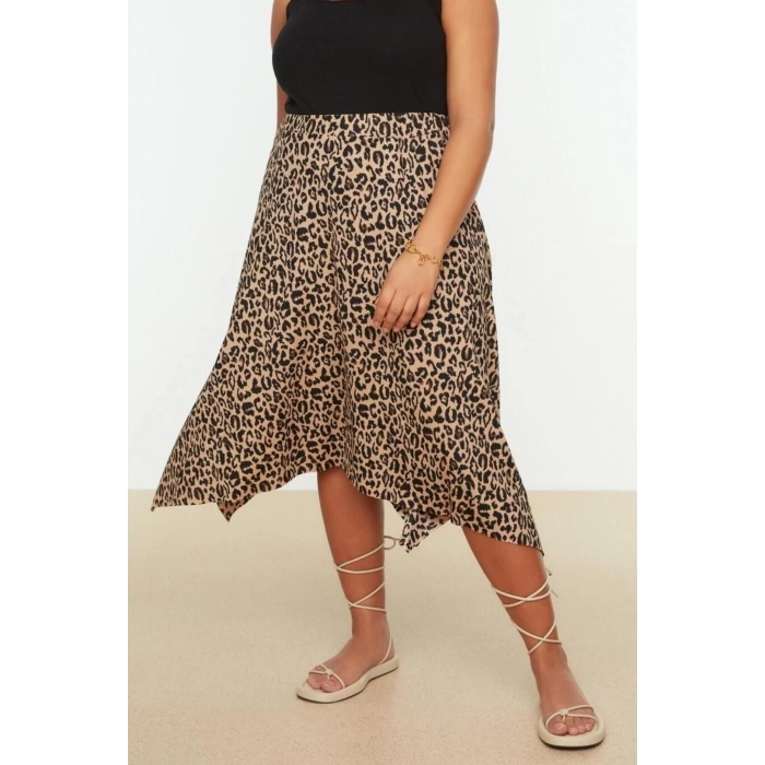 Fashion Plus Size A-line Animal Pattern Casual Midi Length Asymmetrical Knitted Skirt