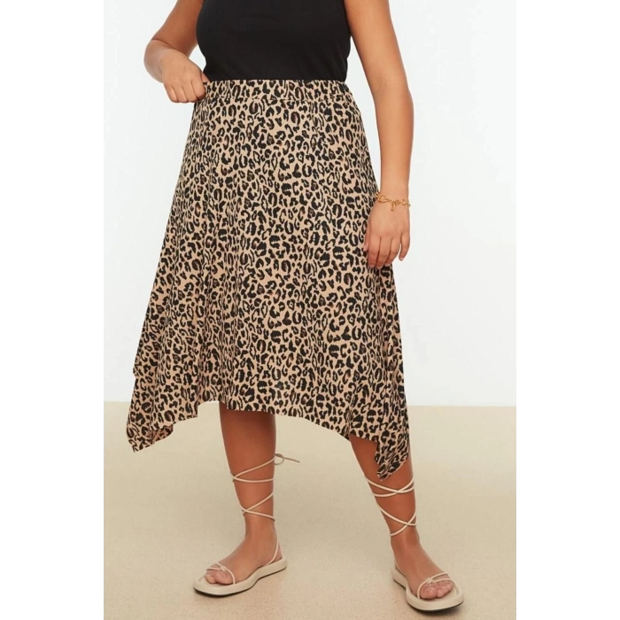 Fashion Plus Size A-line Animal Pattern Casual Midi Length Asymmetrical Knitted Skirt