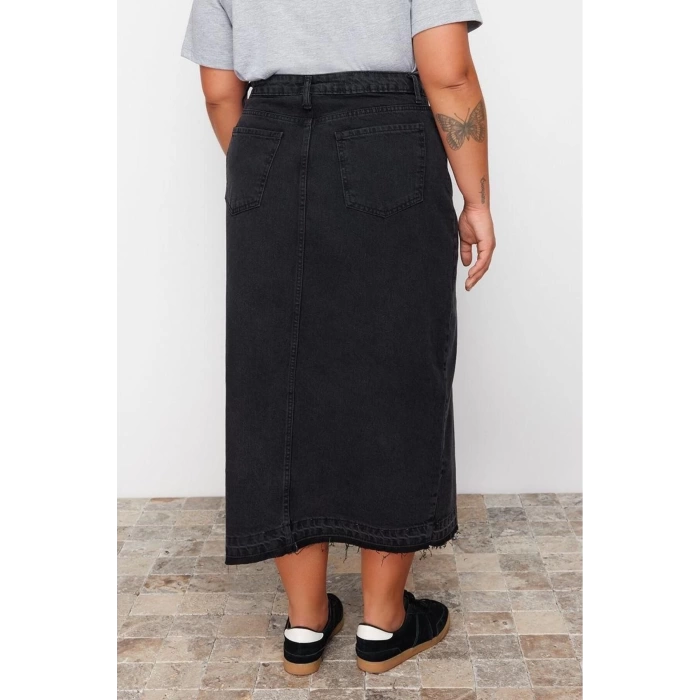 Moda Büyük Beden Regular Düz Desen Günlük Midi Boy Denim Büyük Beden Etek