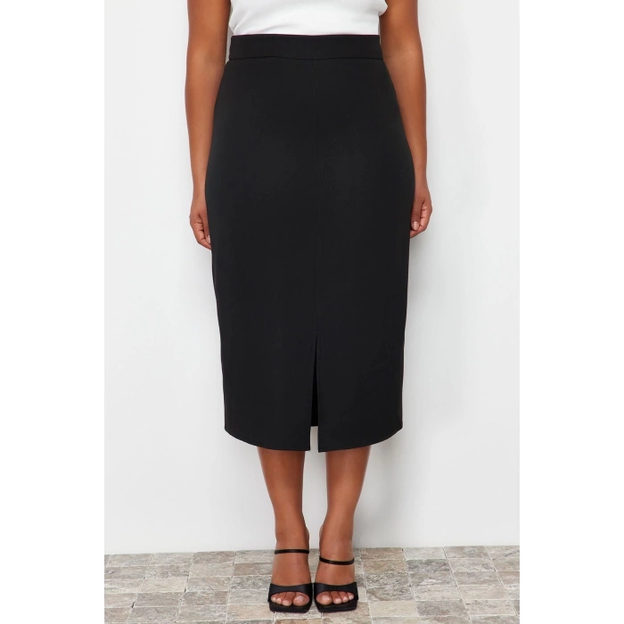 Fashion Plus Size Regular Plain Pattern Casual Midi Length High Waist Midi Woven Skirt