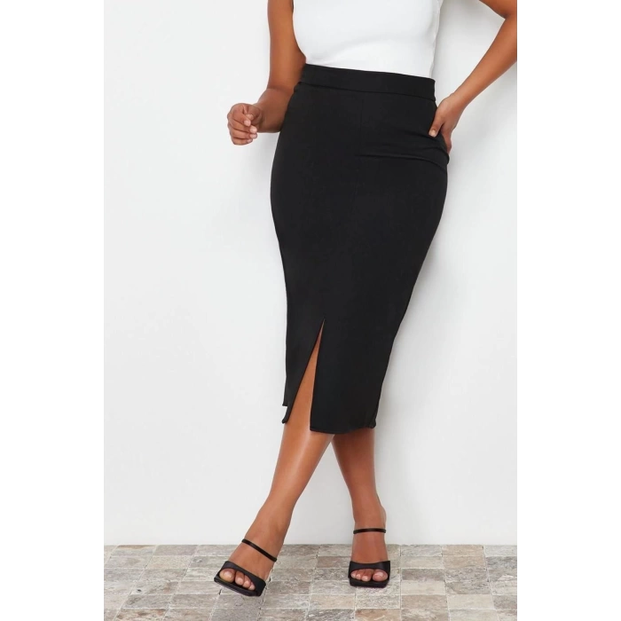 Fashion Plus Size Regular Plain Pattern Casual Midi Length High Waist Midi Woven Skirt