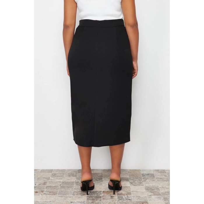 Fashion Plus Size Regular Plain Pattern Casual Midi Length High Waist Midi Woven Skirt