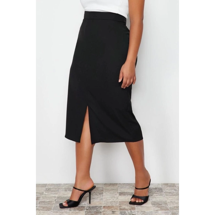Fashion Plus Size Regular Plain Pattern Casual Midi Length High Waist Midi Woven Skirt