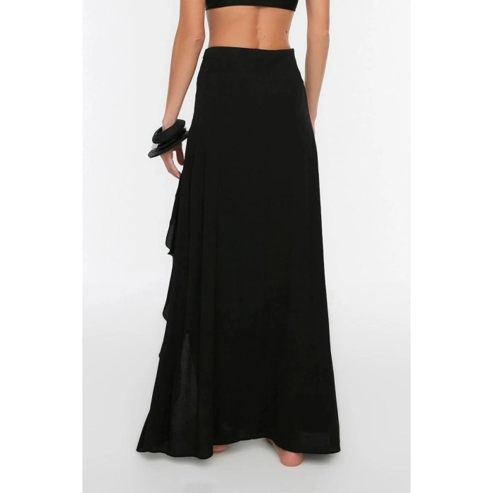 Fashion Slit Plain Pattern Beach Maxi Length Maxi Woven Flounce Skirt