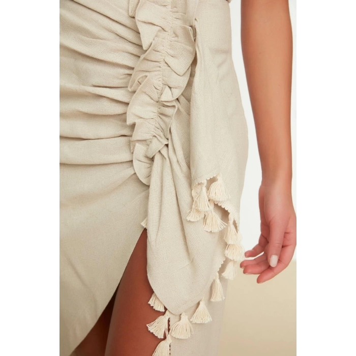 Fashion Regular Plain Pattern Beach Maxi Length Midi Woven Tassel Skirt