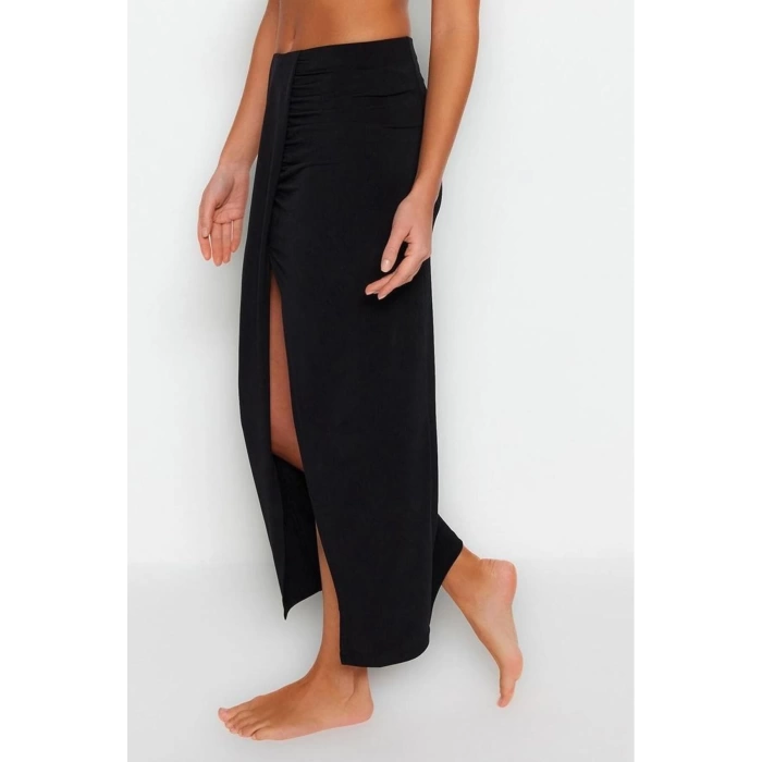 Fashion Regular Plain Pattern Beach Maxi Length Body-Fitting Maxi Woven Slit Skirt