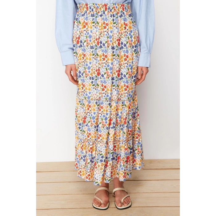 Fashion Hijab A-line Floral Pattern Casual Maxi Length Colorful Woven Skirt