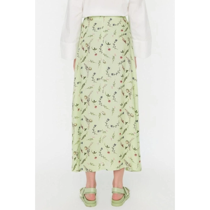 Moda Tesettür Regular Çiçekli Desen Günlük Maxi Boy Puantiye Desenli Çan Dokuma Etek
