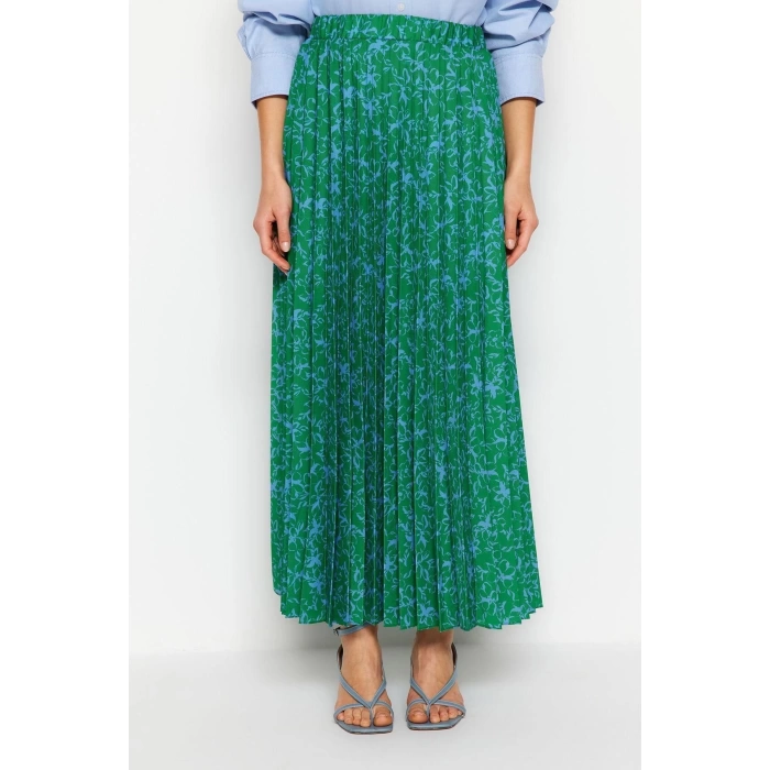 Fashion Hijab Elastic Waist Floral Pattern Casual Maxi Length Pleated Elastic Waist Woven Skirt