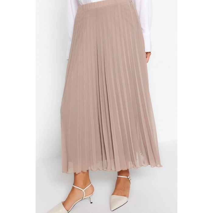Fashion Hijab Pleated Plain Pattern Daily Maxi Length Pleated Elastic Waist Lined Woven Chiffon Skirt