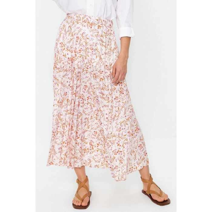Fashion Hijab Elastic Waist Floral Pattern Casual Maxi Length Pleated Elastic Waist Woven Skirt