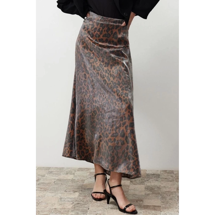 Fashion Hijab Regular Leopard Pattern Day Night Long Length Leopard Patterned Satin Woven Skirt
