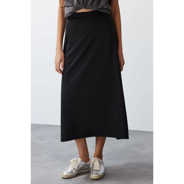 Fashion Regular Plain Pattern Casual Midi Length Woven Skirt