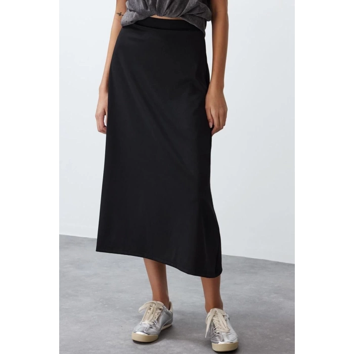 Fashion Regular Plain Pattern Casual Midi Length Woven Skirt