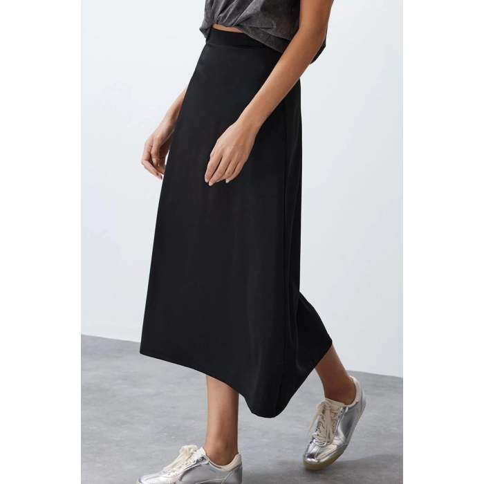 Fashion Regular Plain Pattern Casual Midi Length Woven Skirt