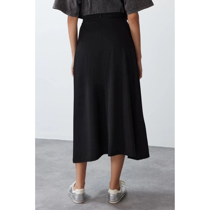 Fashion Regular Plain Pattern Casual Midi Length Woven Skirt