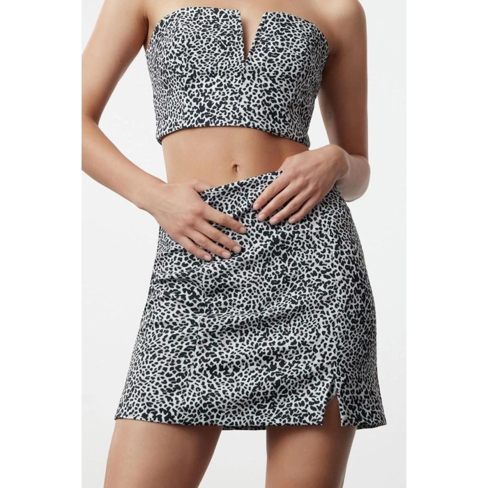 Fashion Bodycon Plain Pattern Chic Night Mini Length Slit Detailed Woven Skirt