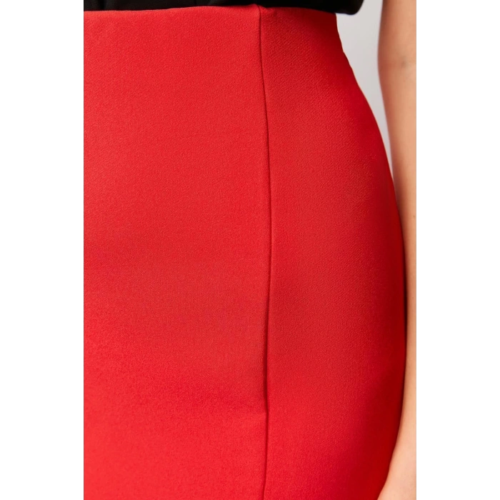 Fashion Bodycon Plain Pattern Chic Night Mini Length Slit Detailed Woven Skirt