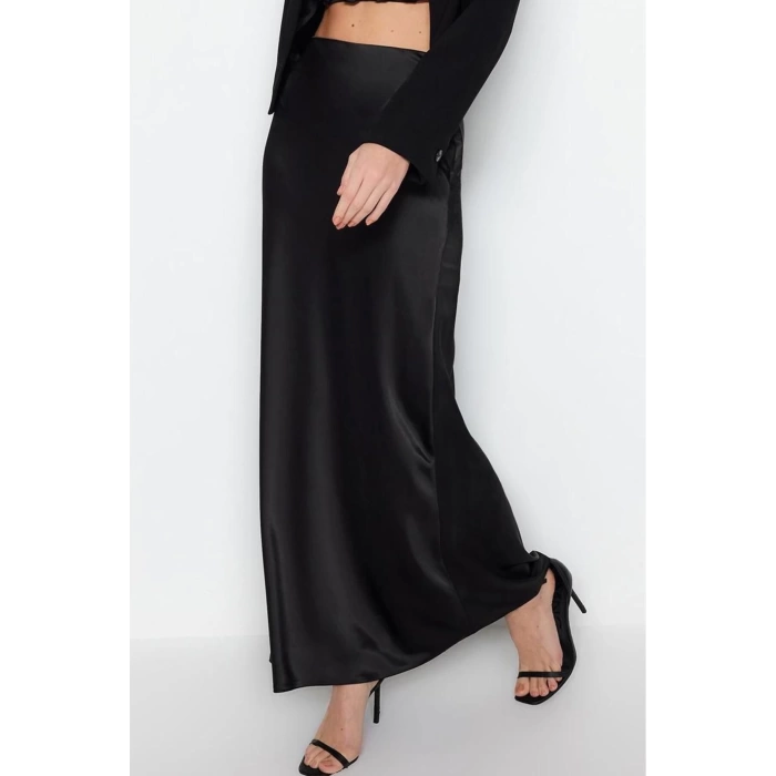 Fashion Fitted Plain Pattern Chic Night Maxi Length Woven Satin Long Skirt