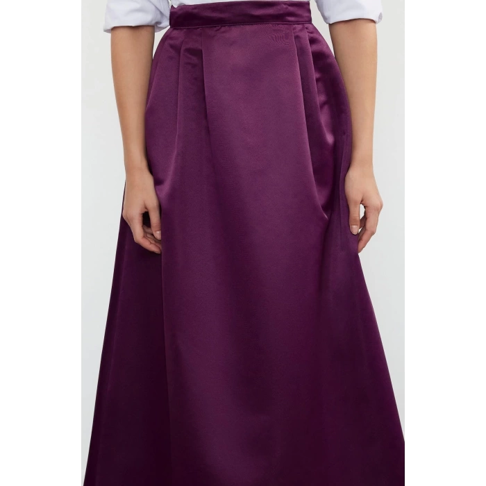 Moda Fitted Düz Desen Şık Gece Maxi Boy Dokuma Saten Balon Maxi Etek