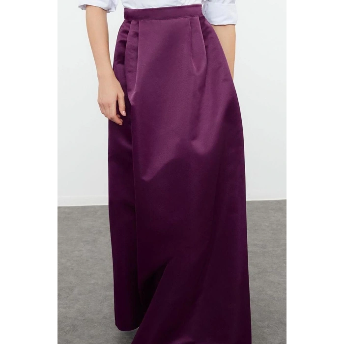 Moda Fitted Düz Desen Şık Gece Maxi Boy Dokuma Saten Balon Maxi Etek