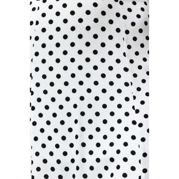 Fashion A-line Polka Dot Pattern Casual Midi Length Polka Dot Slit Detailed Viscose Midi Woven Skirt
