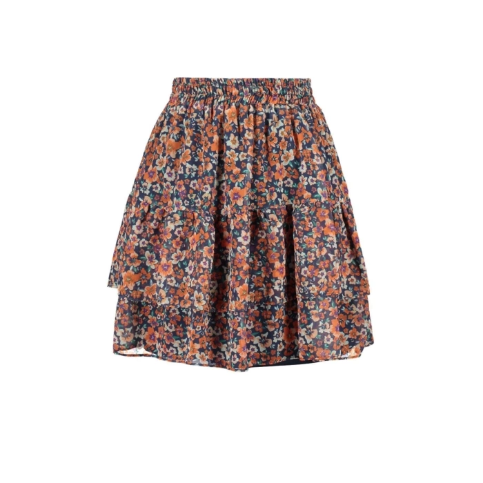 Fashion A-line Floral Pattern Casual Mini Length Lined Flounce Chiffon Mini Woven Skirt