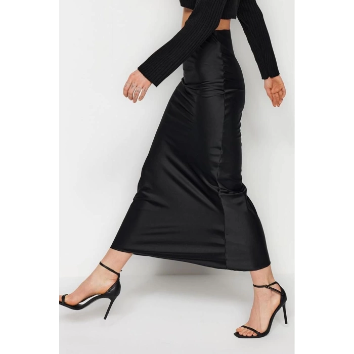 Fashion Fish Plain Pattern Casual Midi Length Fish Cut Satin Maxi Length Woven Skirt