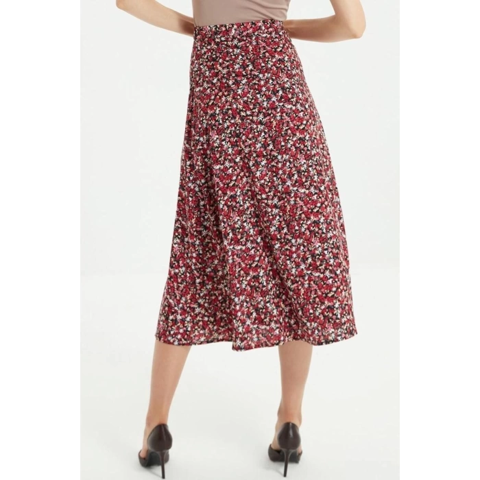 Fashion A-line Floral Pattern Casual Midi Length Slit Detail Viscose Fabric Midi Woven Skirt