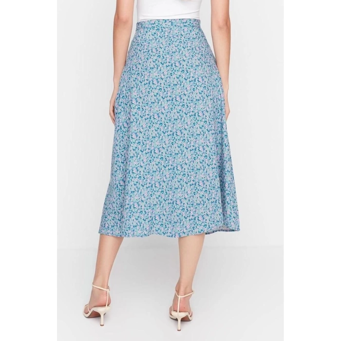 Fashion A-line Floral Pattern Casual Midi Length Slit Detail Viscose Fabric Midi Woven Skirt
