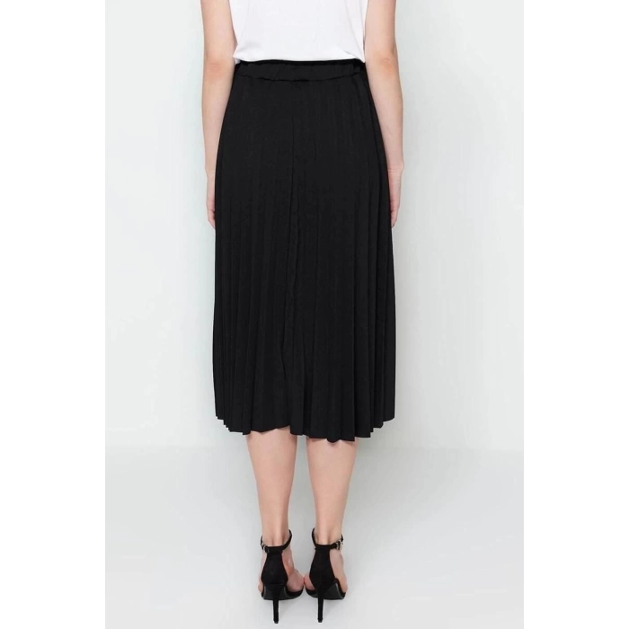 Fashion Regular Plain Pattern Daily Midi Length Flared High Waist Midi Pleated Smart Crepe Knitted Skirt
