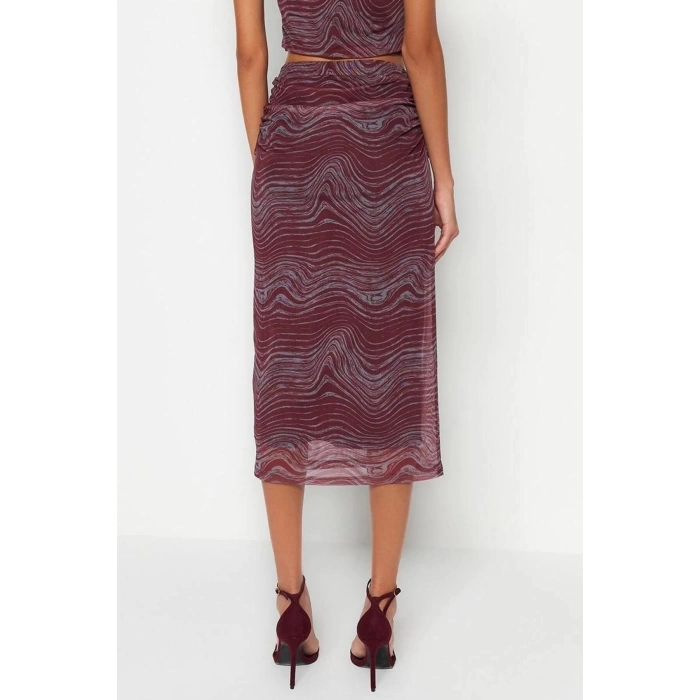 Fashion Regular Printed Pattern Casual Midi Length Tulle Body-Fitting High Waist Lined Midi Knitted Skirt