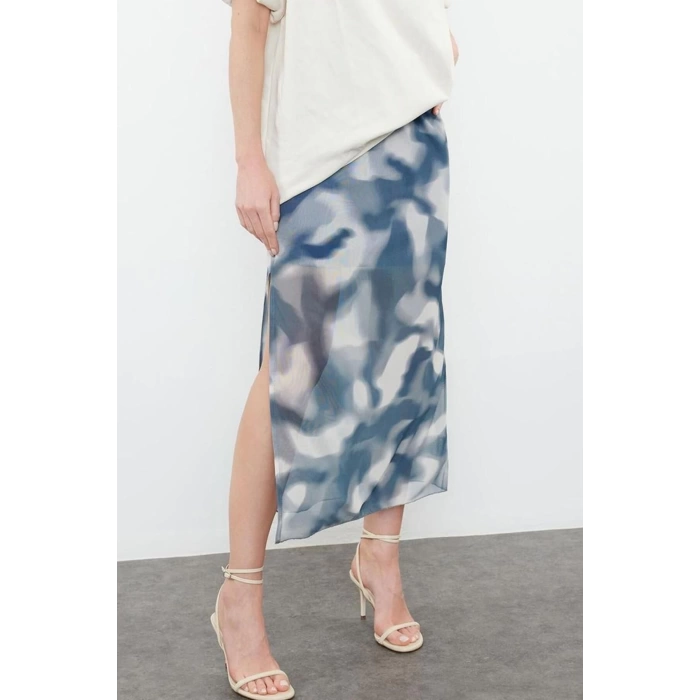 Fashion Regular Abstract Pattern Daily Maxi Length Patterned Maxi Length Waist Lace Detail Tulle Flexible Knitted Skirt