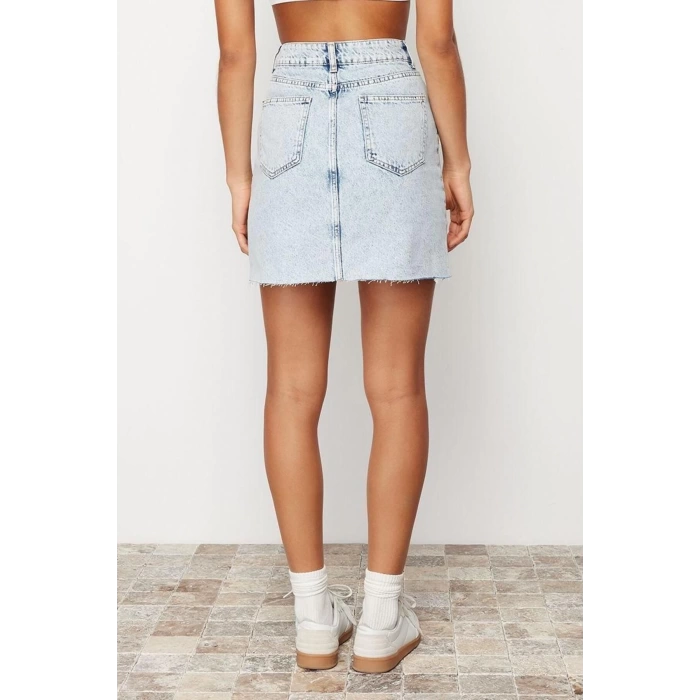 Moda A-line Düz Desen Günlük Mini Boy Yüksek Bel Mini Denim Etek