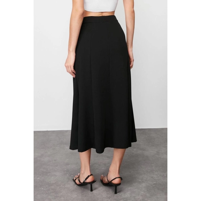 Fashion Regular Plain Pattern Casual Midi Length Flared Maxi Flexible Knitted Skirt