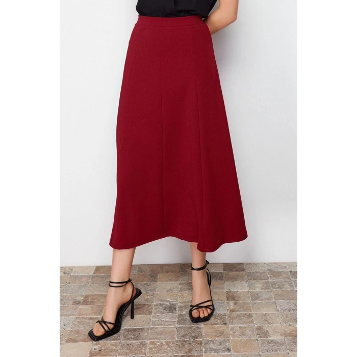 Fashion Regular Plain Pattern Casual Midi Length Flared Maxi Flexible Knitted Skirt