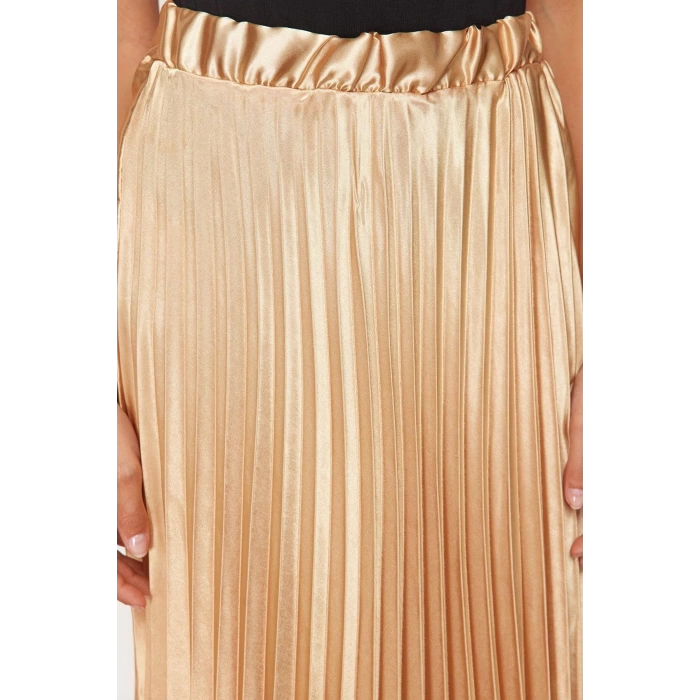 Fashion Regular Plain Pattern Chic Night Midi Length Pleated Satin Fabric Maxi Length Woven Skirt