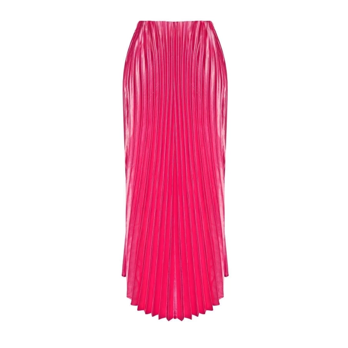 Fashion Regular Plain Pattern Chic Night Midi Length Pleated Satin Fabric Maxi Length Woven Skirt