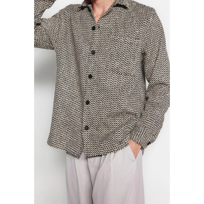 Fashion Mens Textured Pattern Casual Unisex Regular Fit Diagonal Patterned Textured Thick Winter Shirt Jacket