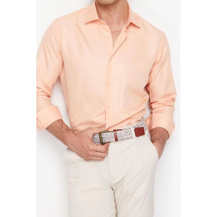 Fashion Mens Shirt Collar Plain Pattern Casual Smart Shirt Shirt