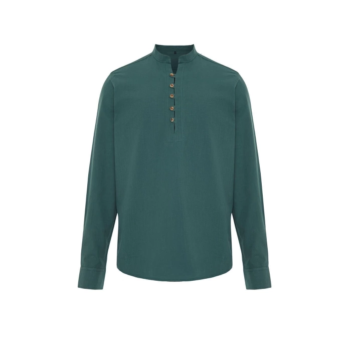 Fashion Mens Stand Collar Plain Pattern Casual Half Placket Buttoned Stand Collar New Shirt