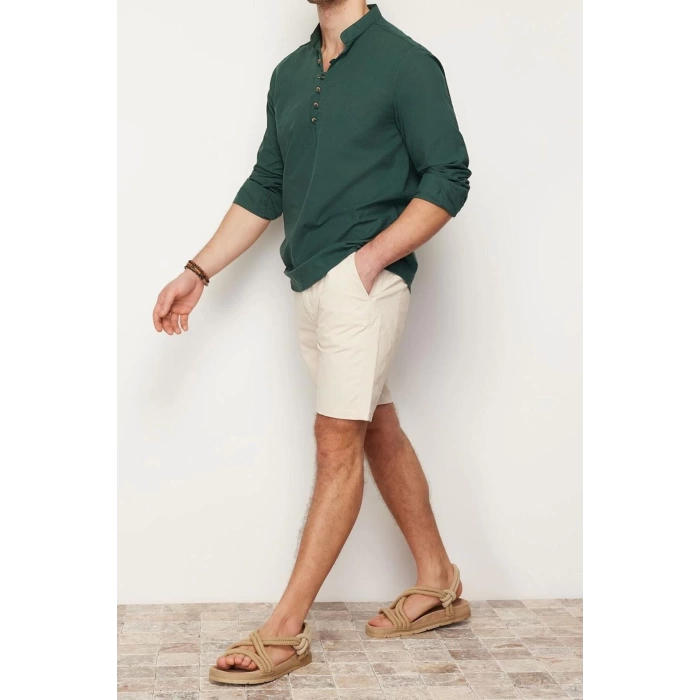 Fashion Mens Stand Collar Plain Pattern Casual Half Placket Buttoned Stand Collar New Shirt