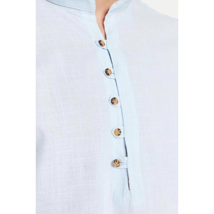 Fashion Mens Stand Collar Plain Pattern Casual Half Placket Buttoned Stand Collar New Shirt
