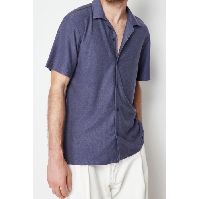 Moda Erkek Apaş Yaka Düz Desen Günlük Rahat Fit Apaş Yaka Gömlek