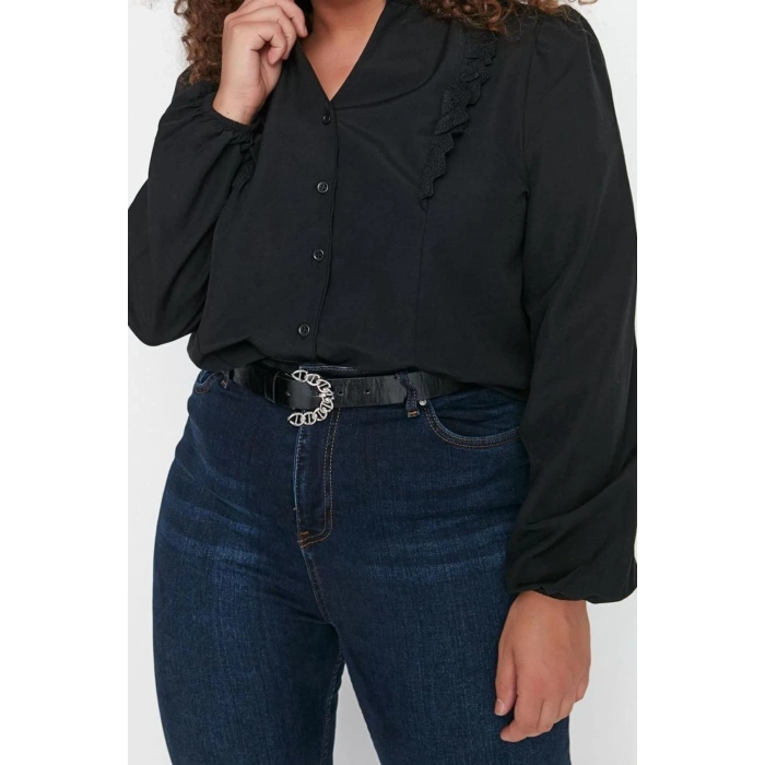 Fashion Women Plus Size Mandarin Collar Plain Pattern Casual Mandarin Collar Shirt