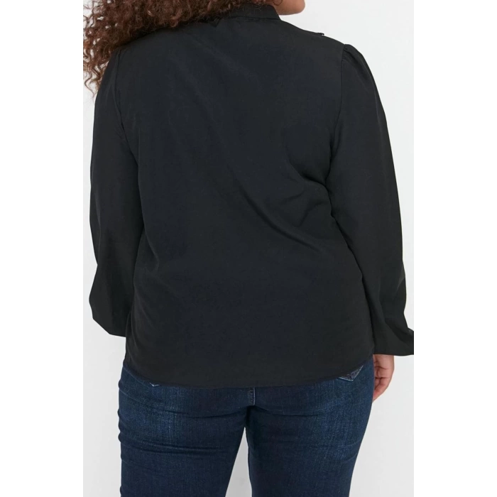 Fashion Women Plus Size Mandarin Collar Plain Pattern Casual Mandarin Collar Shirt